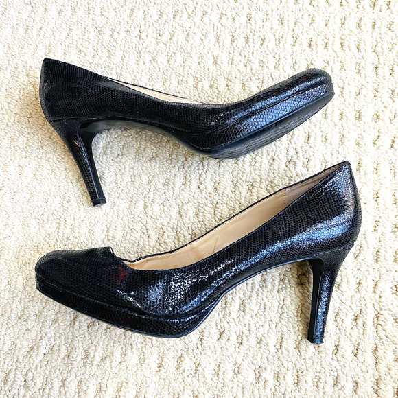 Calvin Klein 'Odette' Black High Heel Platform Pump Faux Snakeskin Texture Shoes - Picture 5 of 12